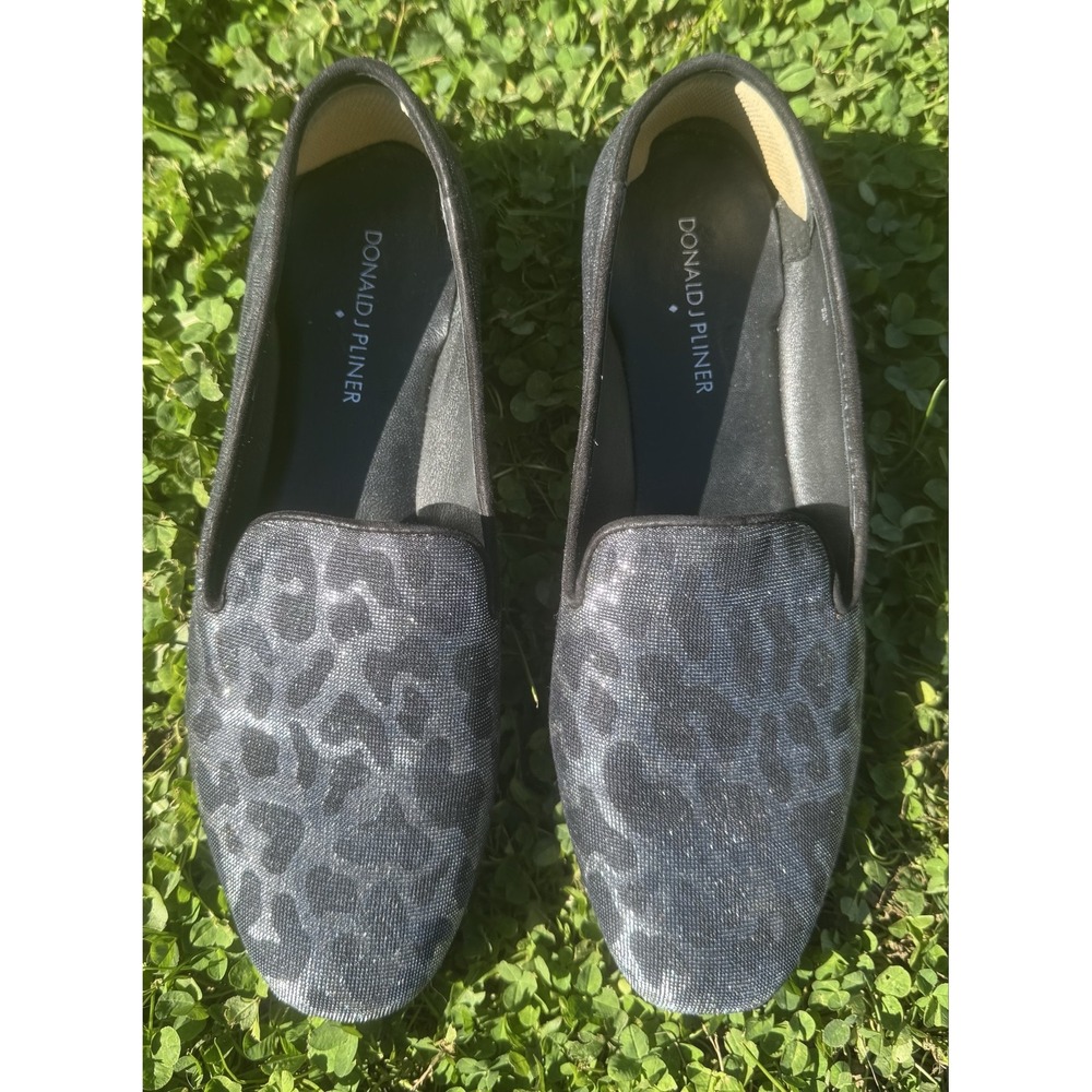 Donald Pliner Shoes Womens Size 8 Black Glitter Animal Print Loafers Slip On